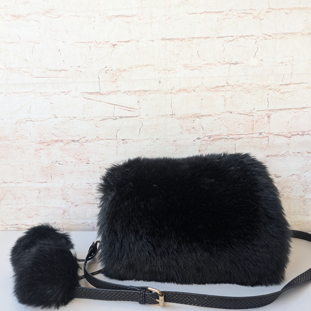 Sondra Roberts Black Faux Fur Crossbody Bag
